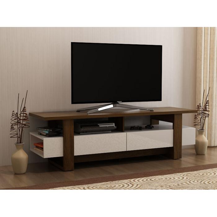 TV-Rack HWC-B51, Fernsehtisch Lowboard Schrank, 3D-Struktur Walnuss-Optik hochglanz 46x150x45cm