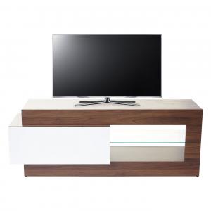 TV-Rack HWC-B51, Fernsehtisch Lowboard Schrank, 3D-Struktur Walnuss-Optik hochglanz 55x150x47cm