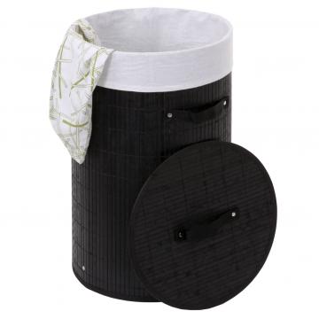 Wschekorb HWC-C21, Laundry Wschebox Wschesammler Wschebehlter Wschetonne, Bambus rund 59x35cm 50l ~ schwarz