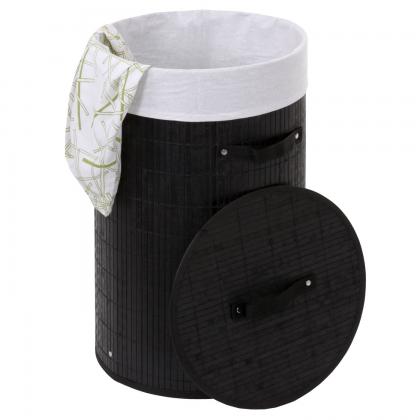 Wschekorb HWC-C21, Laundry Wschebox Wschesammler Wschebehlter Wschetonne, Bambus rund 59x35cm 50l ~ schwarz