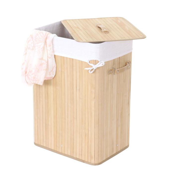 Wschekorb HWC-C21, Laundry Wschebox Wschesammler Wschebehlter Wschetonne, Bambus 61x43x32cm 70l ~ naturfarben