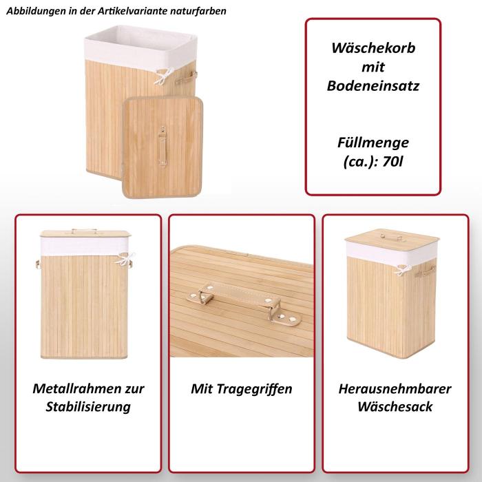 Wschekorb HWC-C21, Laundry Wschebox Wschesammler Wschebehlter Wschetonne, Bambus 61x43x32cm 70l ~ braun