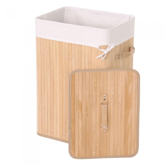 Wschekorb HWC-C21, Laundry Wschebox Wschesammler Wschebehlter Wschetonne, Bambus 61x43x32cm 70l ~ naturfarben