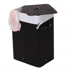 Wäschekorb HWC-C21, Laundry Wäschebox Wäschesammler Wäschebehälter Wäschetonne, Bambus 61x43x32cm 70l ~ schwarz