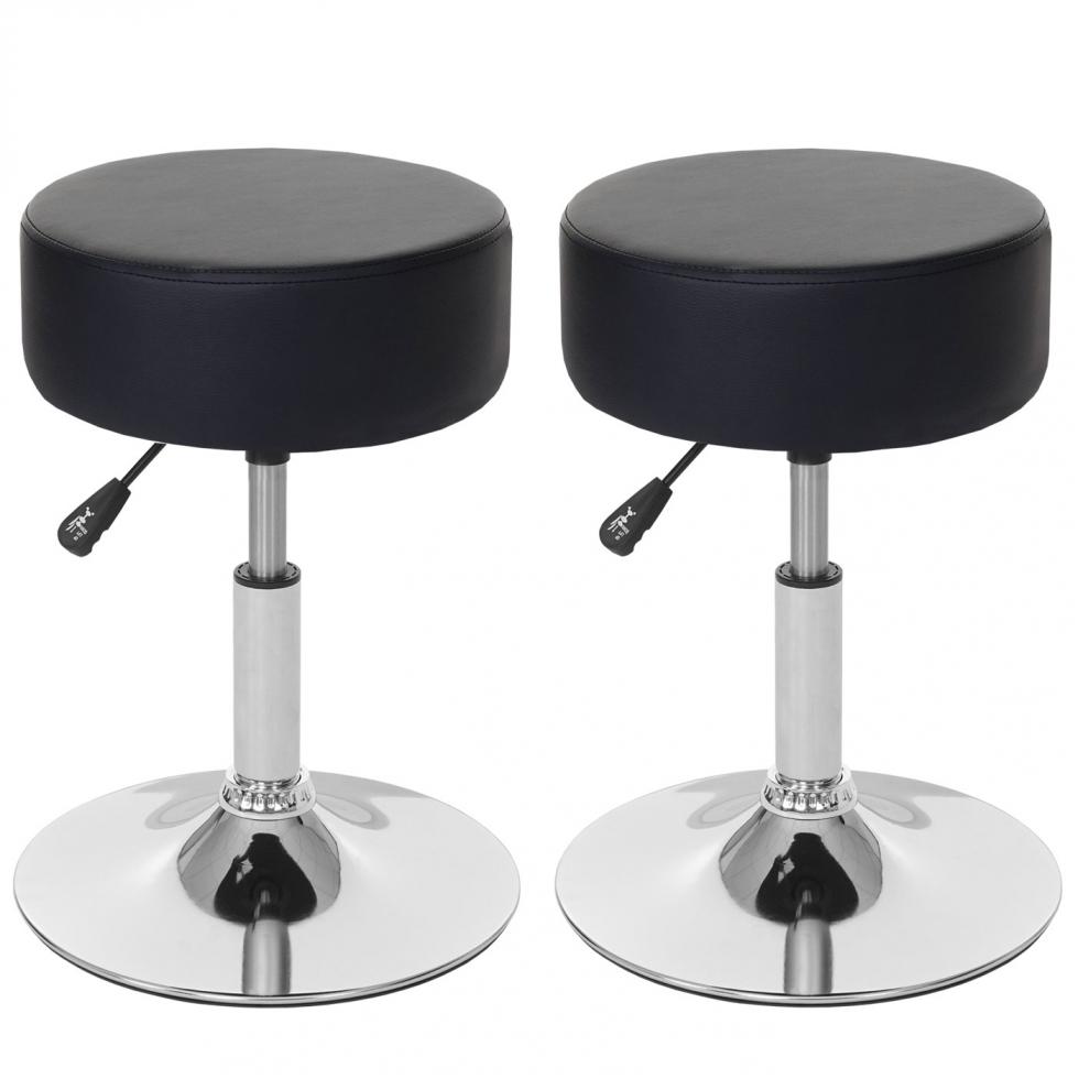 2x Hocker MCW-C22 höhenverstellbar Kunstleder Sitzhocker Drehhocker creme