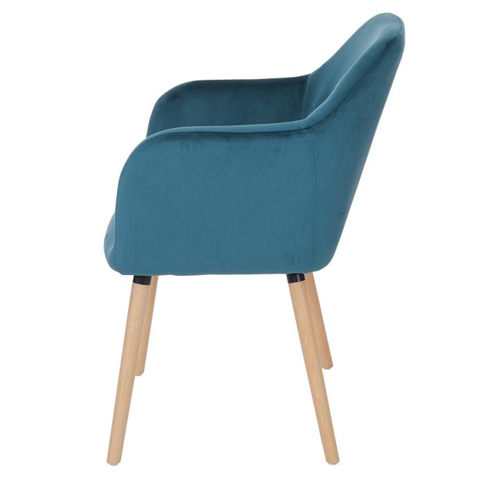 6er-Set Esszimmerstuhl Malm T381, Stuhl Kchenstuhl, Retro 50er Jahre Design ~ Samt, petrol-blau, helle Beine