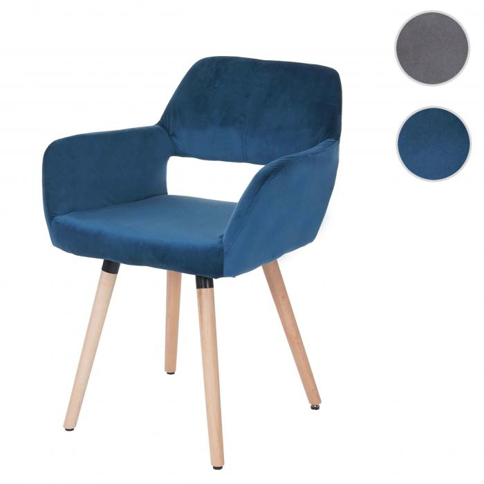 Esszimmerstuhl HWC-A50 II, Stuhl Kchenstuhl, Retro 50er Jahre Design ~ Samt, petrol-blau, helle Beine