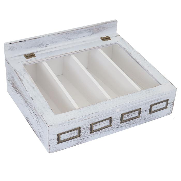 Besteckkiste HWC-C25, Holzbox mit Deckel Besteckkasten, Paulownia 17x37x33cm ~ weiß, shabby