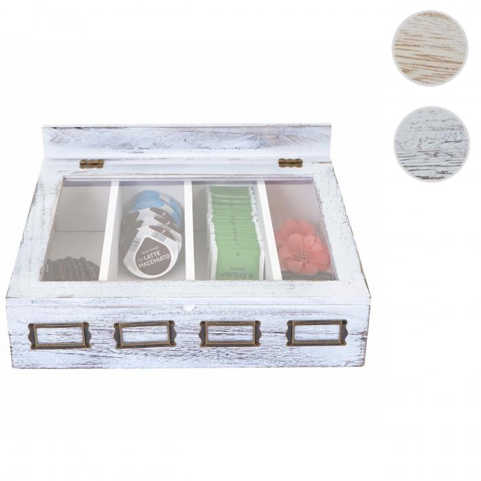 Aufbewahrungsbox HWC-C25, Teebox Schmuckkstchen Kiste, Paulownia 17x37x33cm ~ wei, shabby