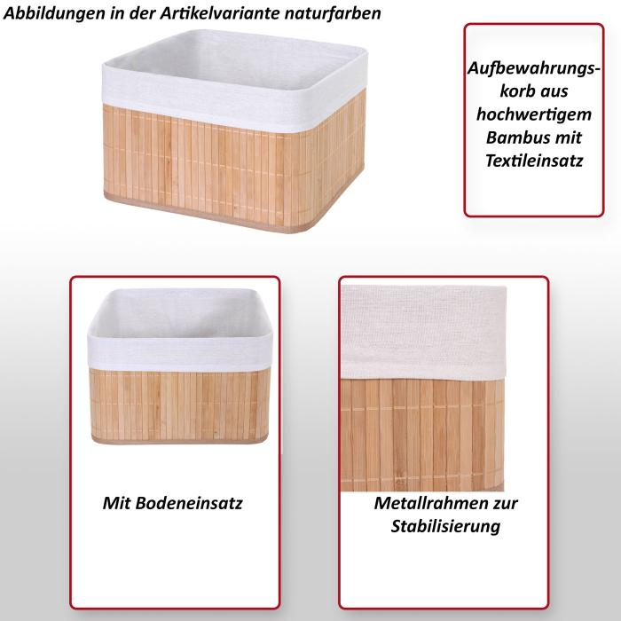 3er Set Aufbewahrungskorb HWC-C21, Korb Aufbewahrungsbox Ordnungsbox Sortierbox Regalkorb, Bambus ~ braun