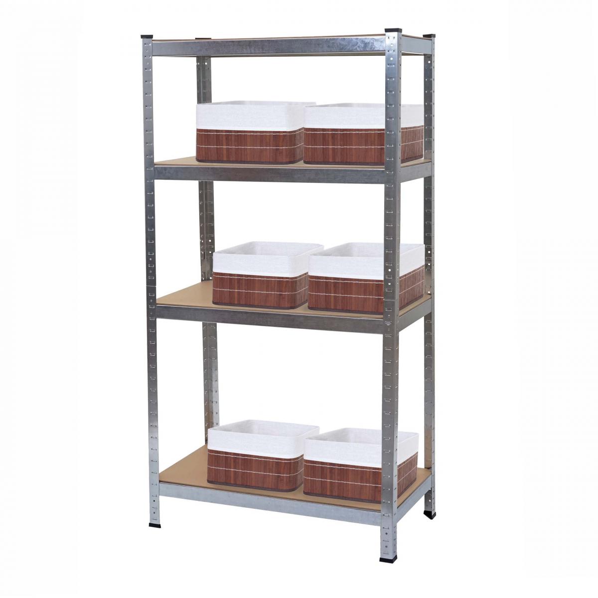 Schwerlastregal HWC-D67, Werkstattregal, 160x80x40cm Traglast bis 320kg mit 6x Aufbewahrungskorb HWC-C21 ~ verzinkt