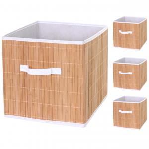 4er-Set Faltbox HWC-C21, Korb Aufbewahrungskorb Ordnungsbox Sortierbox Aufbewahrungsbox, Bambus 32x32x32cm ~ naturfarben