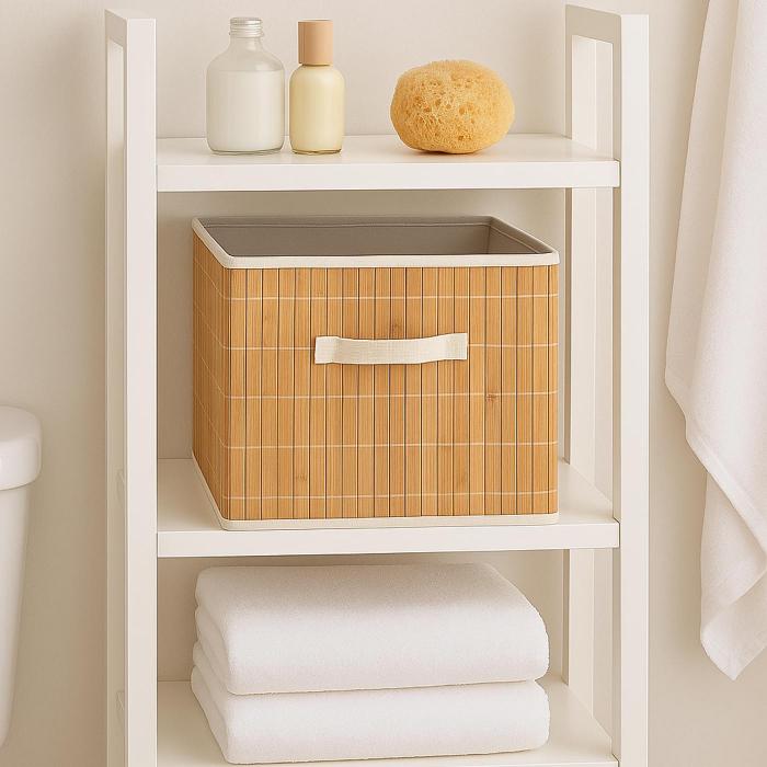 4er-Set Faltbox HWC-C21, Korb Aufbewahrungskorb Ordnungsbox Sortierbox Aufbewahrungsbox, Bambus 32x32x32cm ~ naturfarben