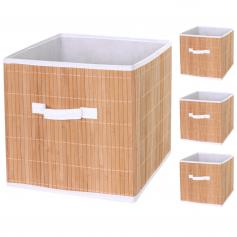 4x Faltbox HWC-C21, Korb Aufbewahrungskorb Ordnungsbox Sortierbox Aufbewahrungsbox, Bambus 32x32x32cm naturfarben