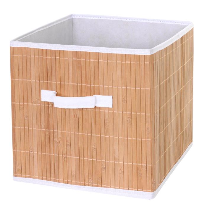 4er-Set Faltbox HWC-C21, Korb Aufbewahrungskorb Ordnungsbox Sortierbox Aufbewahrungsbox, Bambus 32x32x32cm ~ naturfarben