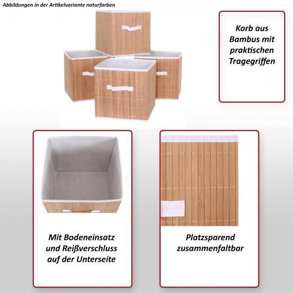 4er-Set Faltbox HWC-C21, Korb Aufbewahrungskorb Ordnungsbox Sortierbox Aufbewahrungsbox, Bambus 32x32x32cm ~ weiß 4er-Set Faltbox HWC-C21, Korb Aufbewahrungskorb Ordnungsbox Sortierbox Aufbewahrungsbox, Bambus 32x32x32cm ~ weiß