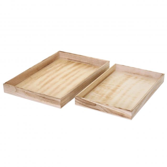 2er Set Schale T285, Serviertablett Frhstckstablett Holztablett Dekotablett, Shabby-Look ~ naturbraun