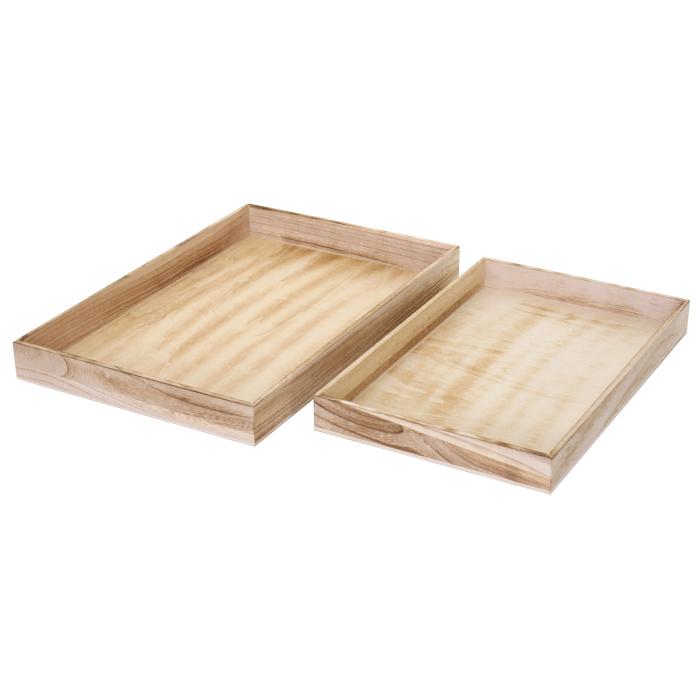 2er Set Schale T285, Serviertablett Frhstckstablett Holztablett Dekotablett, Shabby-Look ~ naturbraun