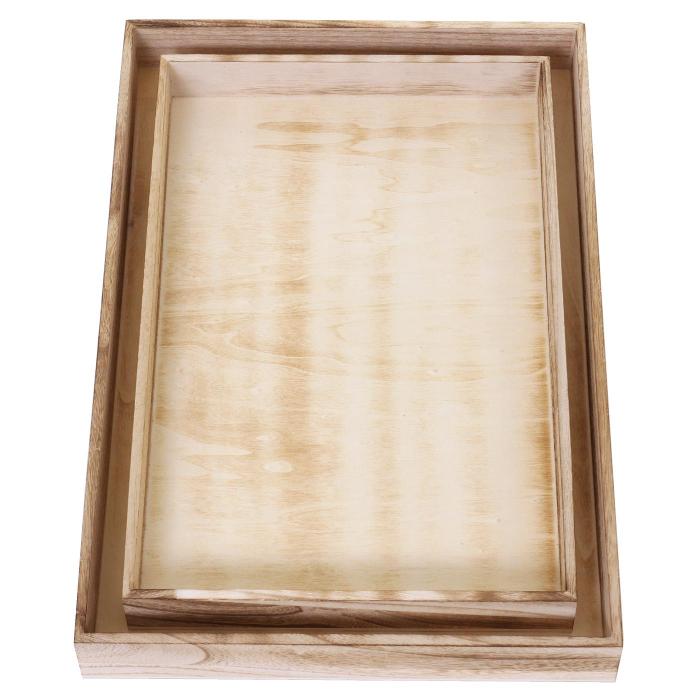 2er Set Schale T285, Serviertablett Frhstckstablett Holztablett Dekotablett, Shabby-Look ~ naturbraun
