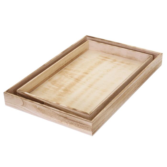 2er Set Schale T285, Serviertablett Frhstckstablett Holztablett Dekotablett, Shabby-Look ~ naturbraun