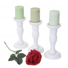 3er Set Kerzenständer T361, Kerzenhalter, Shabby-Look Vintage Höhe 24cm ~ weiß lackiert