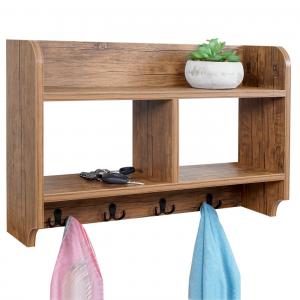 Wandgarderobe HWC-C68, Garderobe Regal, 4 Haken 2 Regalfcher, 41x60x19cm 3D-Struktur ~ Wildeiche-Optik