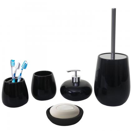 5-teiliges Badset HWC-C72, WC-Garnitur Badezimmerset Badaccessoires, Keramik ~ schwarz