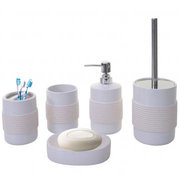 5-teiliges Badset HWC-C73, WC-Garnitur Badezimmerset Badaccessoires, Keramik ~ wei