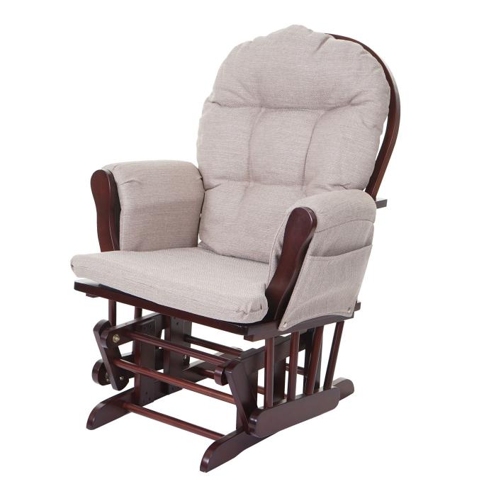 Relaxsessel HWC-C76, Schaukelstuhl Sessel Schwingstuhl mit Hocker ~ Stoff/Textil, creme-grau, Gestell braun
