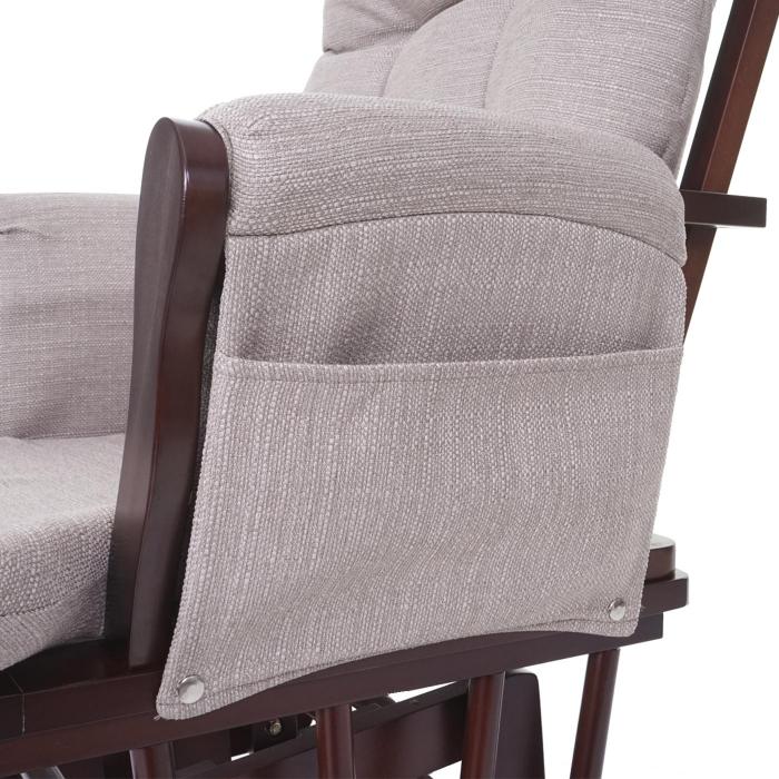 Relaxsessel HWC-C76, Schaukelstuhl Sessel Schwingstuhl mit Hocker ~ Stoff/Textil, creme-grau, Gestell braun