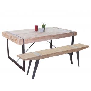 Esszimmergarnitur HWC-A15b, Esstisch + 1x Sitzbank, Tanne Holz rustikal massiv MVG-zertifiziert 160cm
