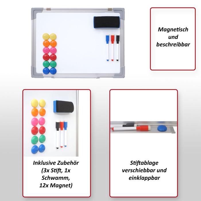 Whiteboard HWC-C84, Magnettafel Memoboard Pinnwand, inkl. Zubehr ~ 60x45cm