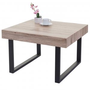 Couchtisch Kos-C88, Beistelltisch Kaffeetisch, 42x60x60cm MVG-zertifiziert ~ Eichenoptik, dunkle Metall-Fe