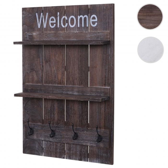 Wandgarderobe HWC-C89 Welcome, Garderobenpaneel Garderobe, Shabby-Look Vintage, 4 Haken 90x60cm ~ braun, shabby