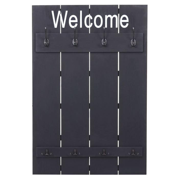 Wandgarderobe HWC-C89 Welcome, Garderobe Garderobenpaneel, Shabby-Look Vintage, 91x60cm ~ dunkelgrau, shabby