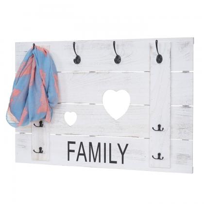 Wandgarderobe HWC-C89 Family, Garderobenpaneel Garderobe, Shabby-Look Vintage, 8 Haken 60x90cm ~ wei, shabby
