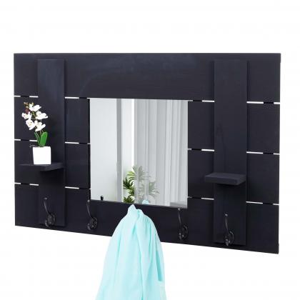 Wandgarderobe HWC-C89 mit Spiegel, Garderobenpaneel Garderobe, Shabby-Look Vintage, 5 Haken 90x60cm ~ dunkelgrau, shabby