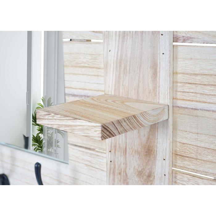 Wandgarderobe HWC-C89 mit Spiegel, Garderobenpaneel Garderobe, Shabby-Look Vintage, 5 Haken 90x60cm ~ naturbraun