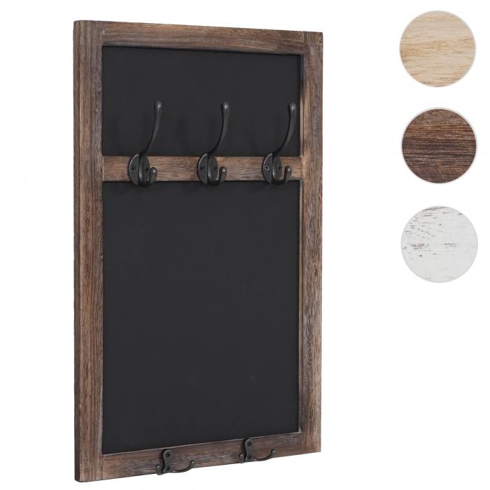 Wandgarderobe HWC-C51, Garderobe Kreidetafel Wandtafel, 5 Haken 55x34cm ~ braun, shabby