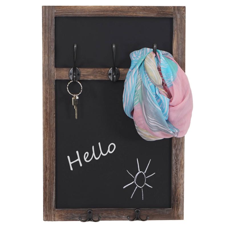 Wandgarderobe HWC-C51, Garderobe Kreidetafel Wandtafel, 5 Haken 55x34cm ~ braun, shabby