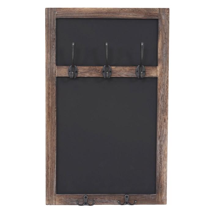 Wandgarderobe HWC-C51, Garderobe Kreidetafel Wandtafel, 5 Haken 55x34cm ~ braun, shabby