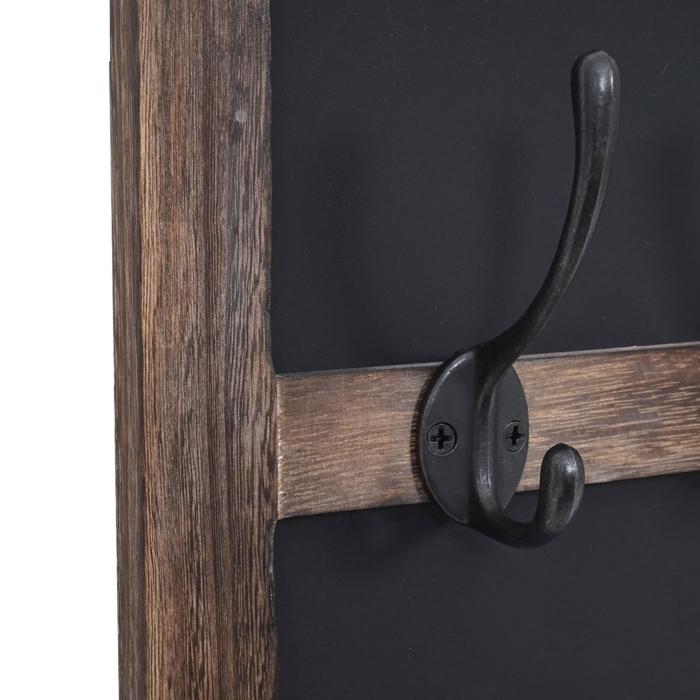 Wandgarderobe HWC-C51, Garderobe Kreidetafel Wandtafel, 5 Haken 55x34cm ~ braun, shabby