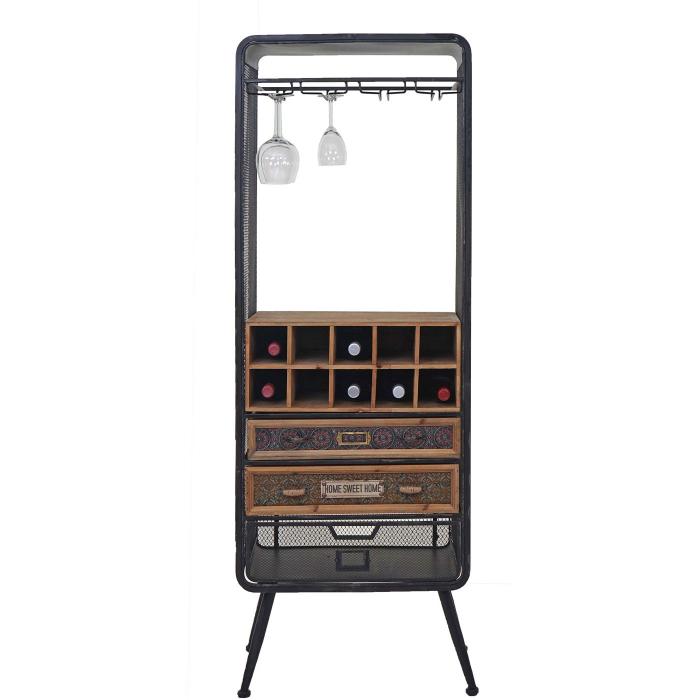 Weinregal HWC-C91, Flaschenregal Barschrank Weinstnder fr 10 Flaschen, Tanne Holz Vintage 157x57x38cm