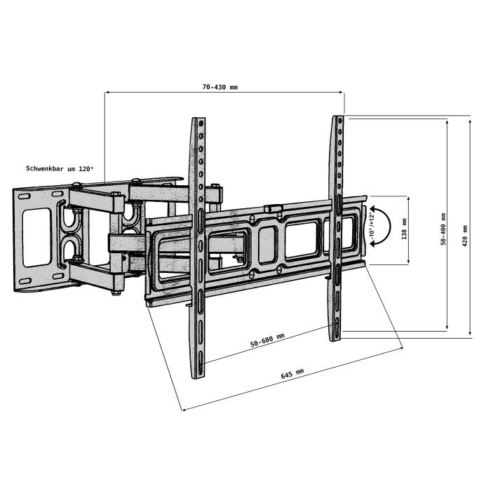 TV-Wandhalterung HWC-C95, Monitor-Halter, kaltgewalzt neigbar schwenkbar ausziehbar 32-65 Zoll Vesa bis 600mm