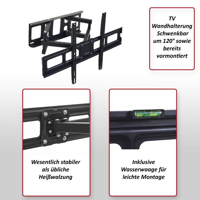 TV-Wandhalterung HWC-C95, Monitor-Halter, kaltgewalzt neigbar schwenkbar ausziehbar 32-65 Zoll Vesa bis 600mm