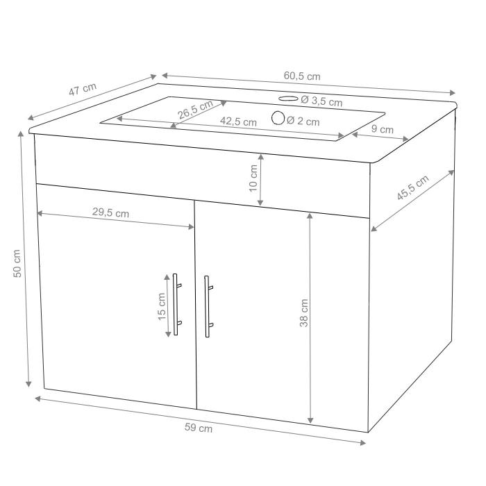 Waschbecken + Unterschrank HWC-D16, Waschbecken Waschtisch, MVG-zertifiziert, hochglanz 60cm ~ schwarz