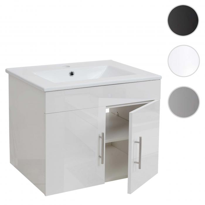 Waschbecken + Unterschrank HWC-D16, Waschbecken Waschtisch, FSC-zertifiziert, hochglanz 60cm ~ wei