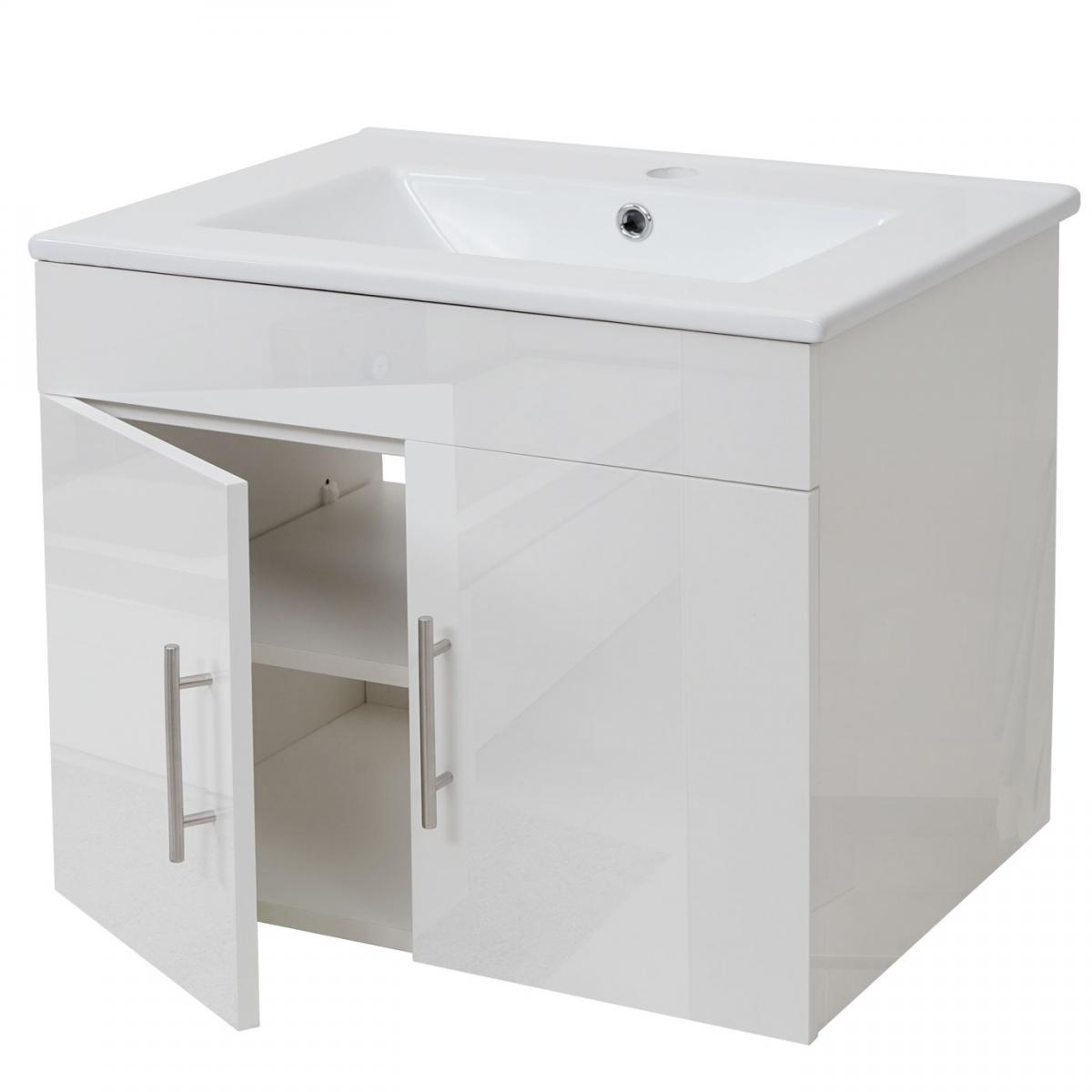 Waschbecken + Unterschrank HWC-D16, Waschbecken Waschtisch, FSC-zertifiziert, hochglanz 60cm ~ wei