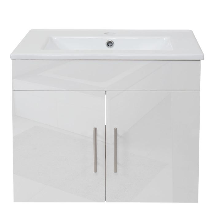 Waschbecken + Unterschrank HWC-D16, Waschbecken Waschtisch, FSC-zertifiziert, hochglanz 60cm ~ wei