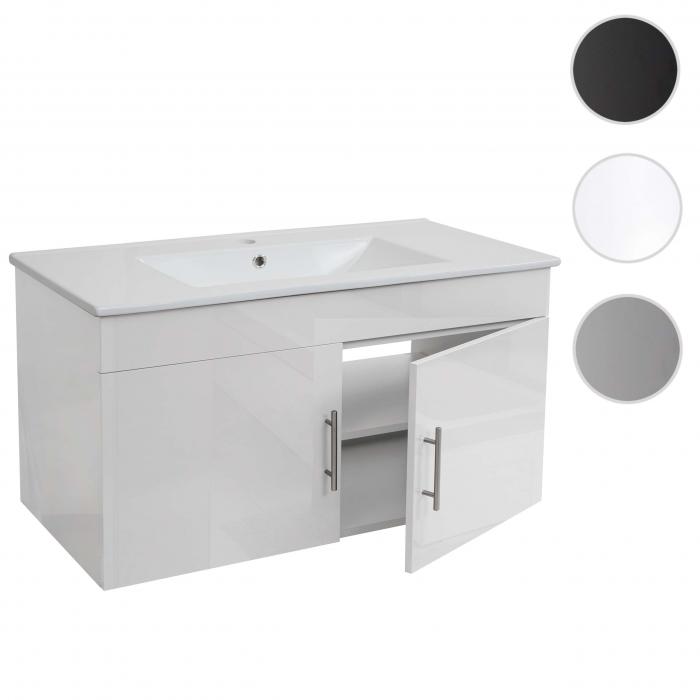 Waschbecken + Unterschrank HWC-D16, Waschbecken Waschtisch, FSC-zertifiziert, hochglanz 90cm ~ wei